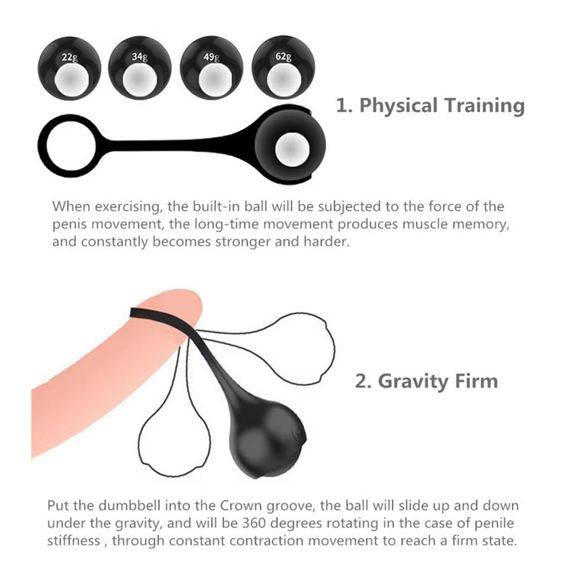 Male Muscle Training Ball Set - 4-Piece Tension Exercise Kit - Black