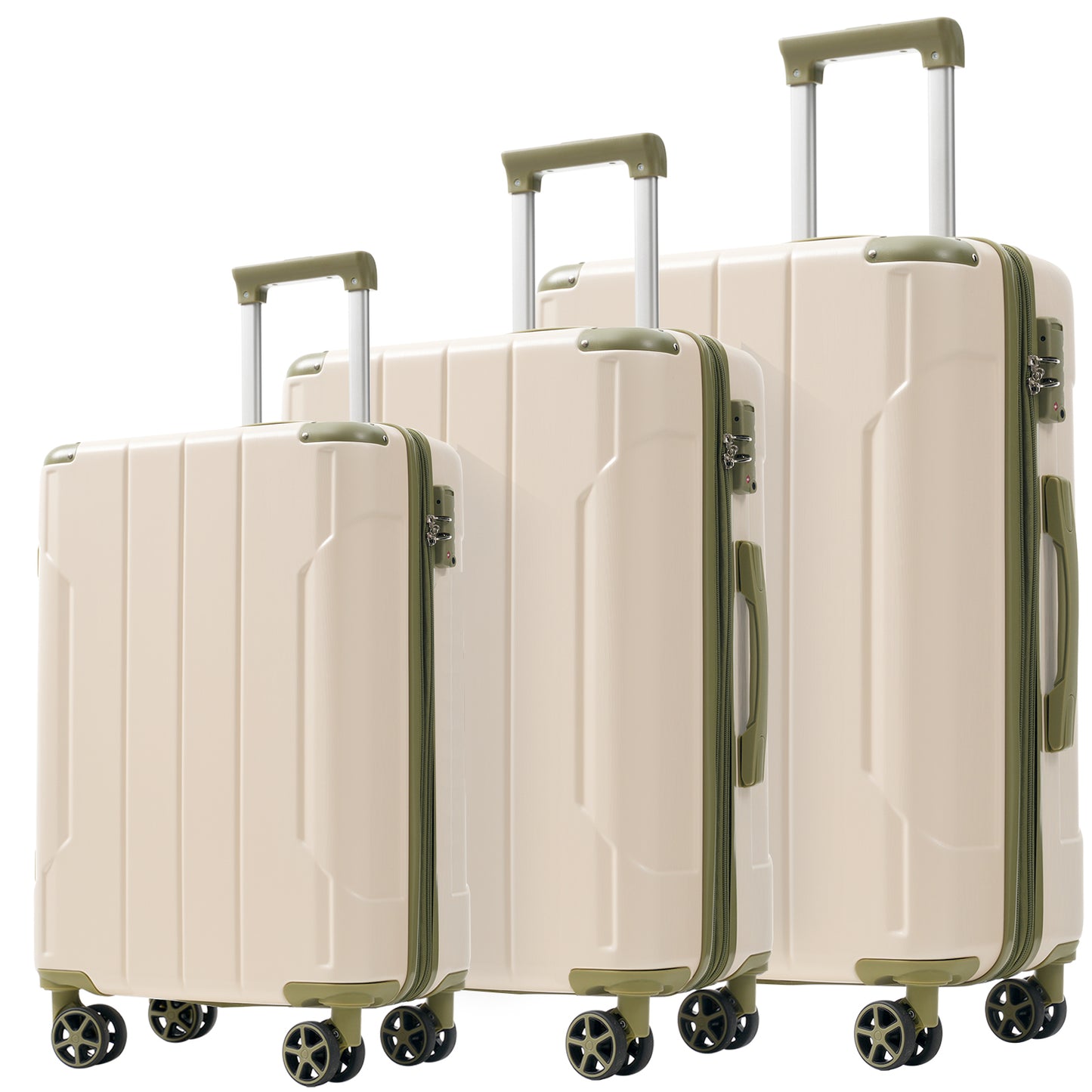 Expandable 3-Piece Luggage Set - Hard Shell ABS Suitcases with TSA Lock, 20/24/28 inch - White Green