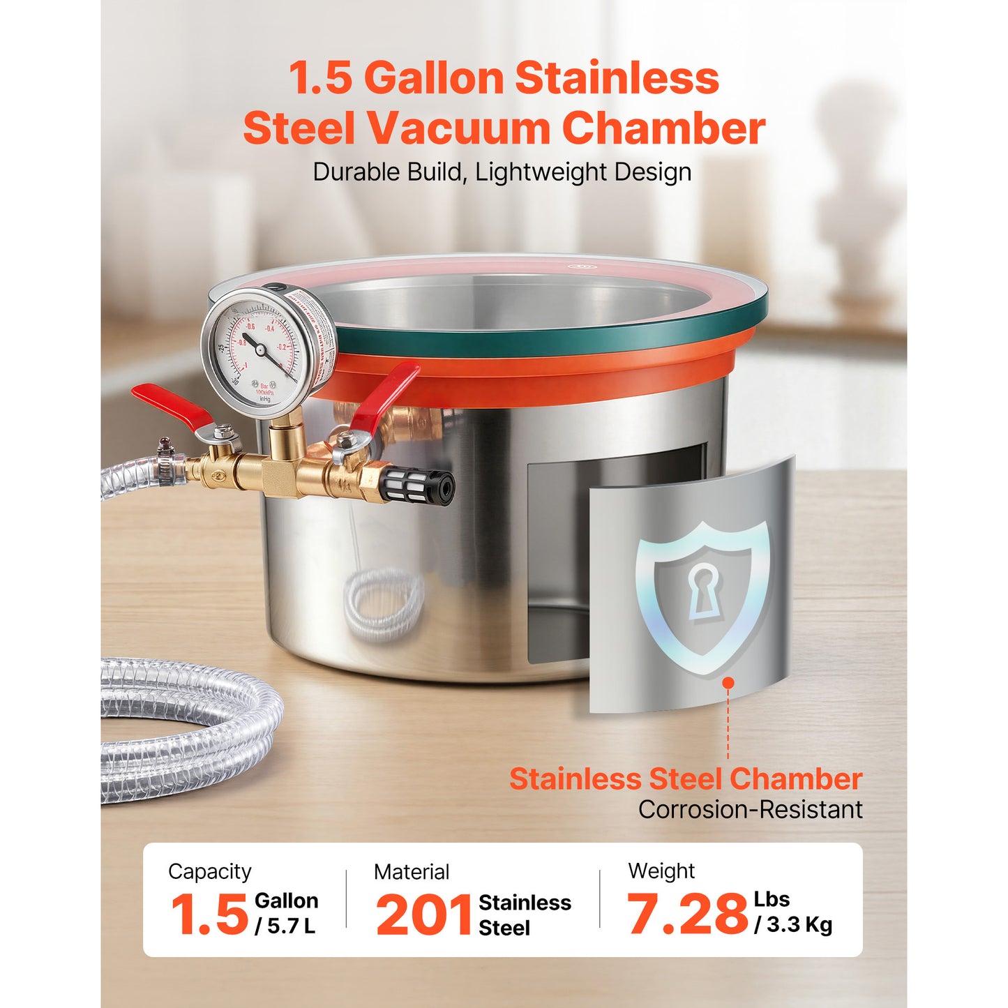1.5 Gallon Stainless Steel Vacuum Chamber for Resin & Wood Degassing