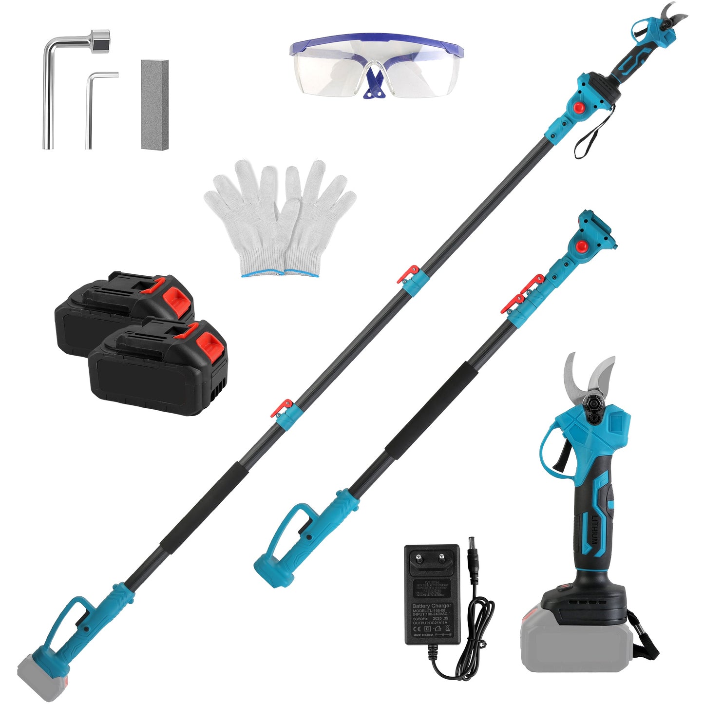 Cordless Electric Pruning Shear with Extension Pole 21V 4.0Ah Battery 13ft Reach