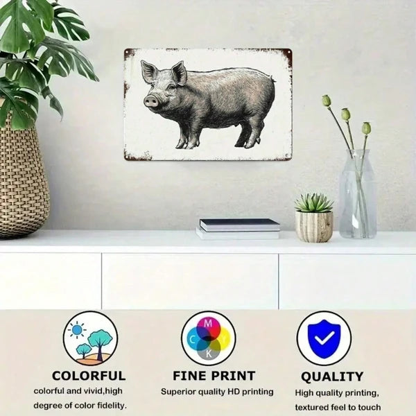 Vintage Cartoon Pig Metal Sign - 8x12 Inch Wall Art