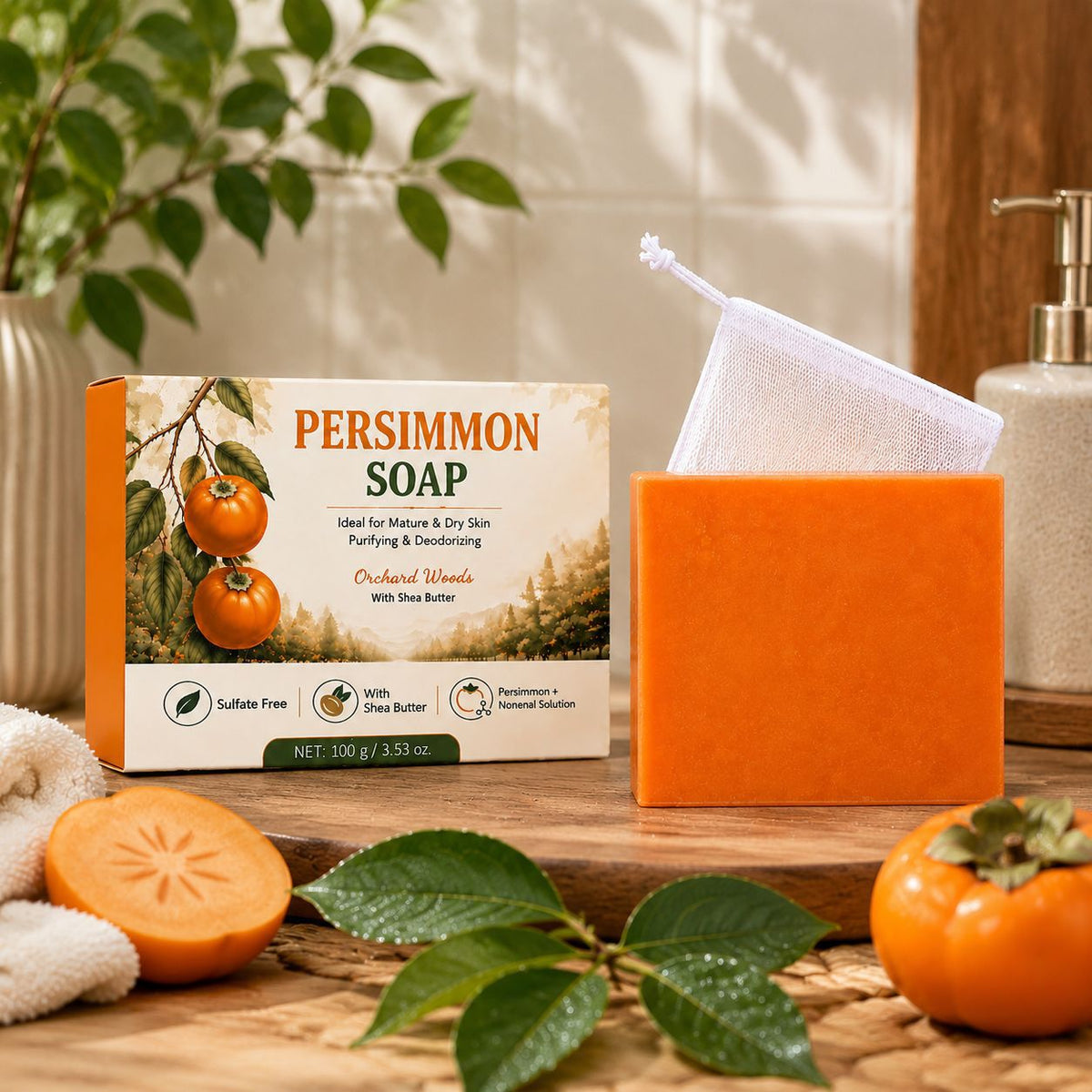 Persimmon Soap 100g | Natural Skin Care Bar for Face & Body - Multiple Quantities