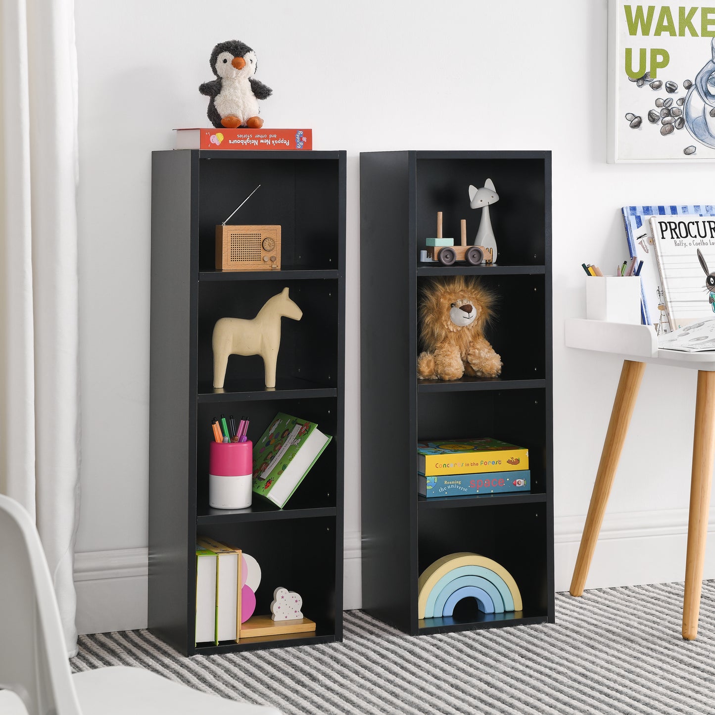 8-Tier Media Tower Rack - Slim Storage Cabinet with Adjustable Shelves - Black