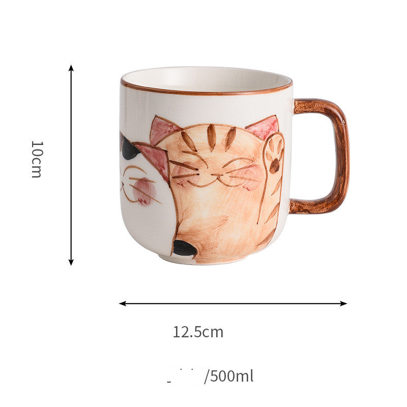Japanese Style Hand Drawn Cat Ceramic Coffee Cup - Scented Tea Mug