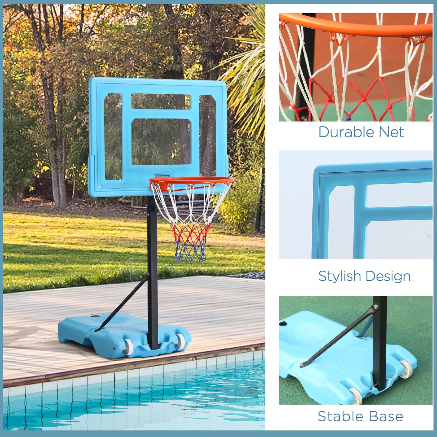 Height Adjustable Portable Poolside Basketball Hoop - Blue/Black/Red