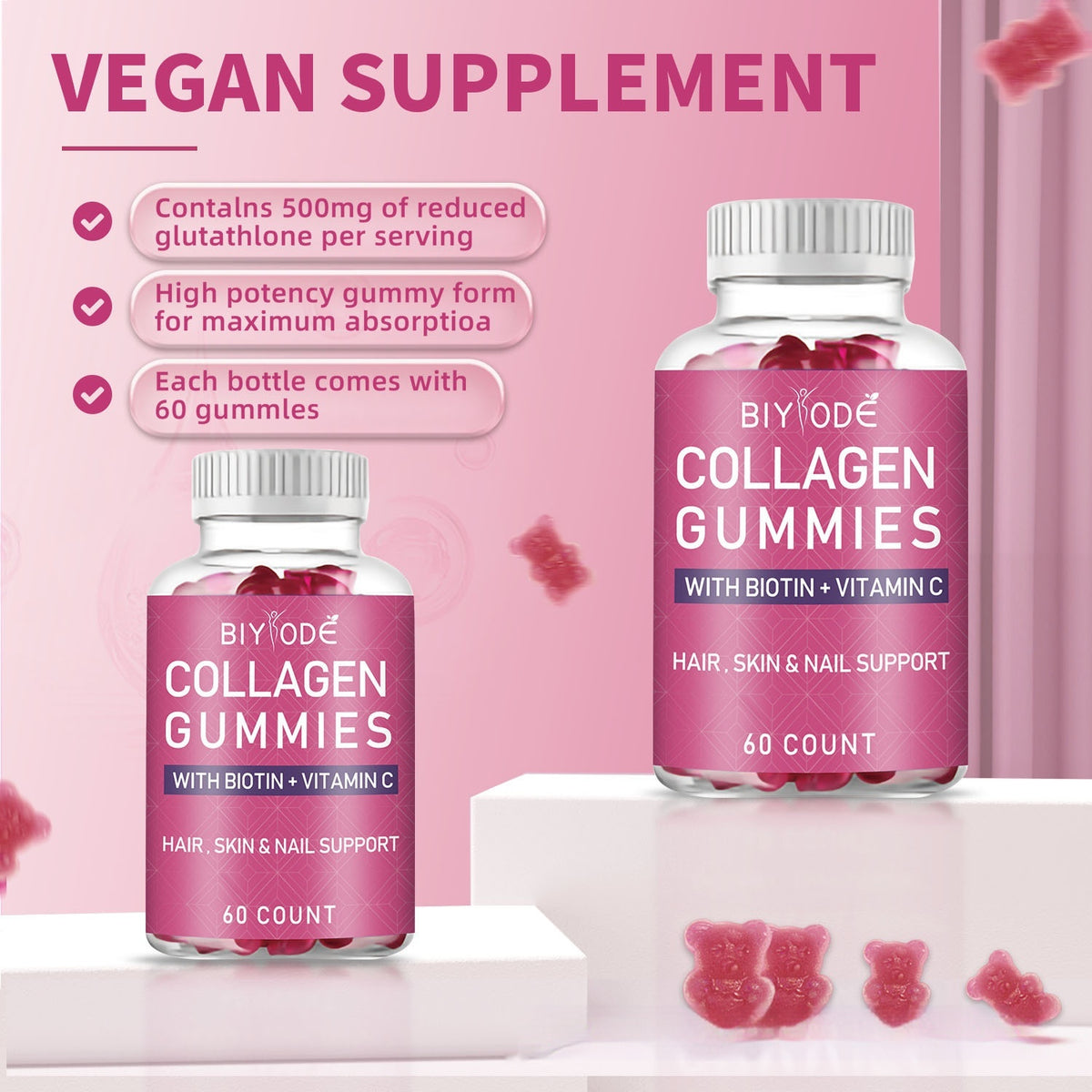 Biotin Collagen Whitening Gummy Bears - 60 Capsules
