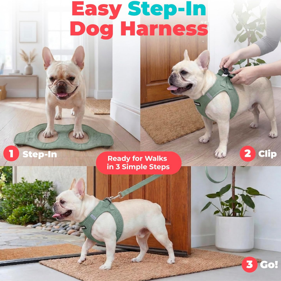 Adjustable Moss Green Dog Harness Medium - Reflective Pet Vest for Walks