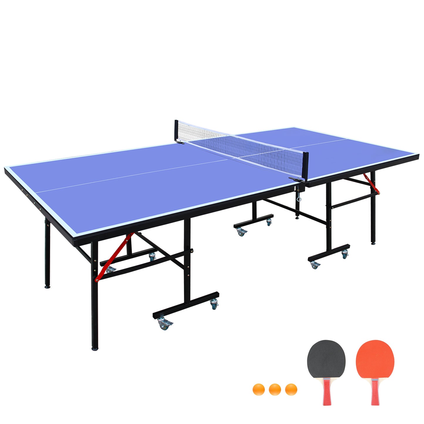 8ft Foldable Indoor Table Tennis Table Set with Paddles & Balls - Blue