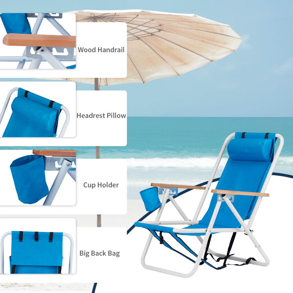 Folding Beach Chair Set of 2 - 4-Position Portable Camping Chairs