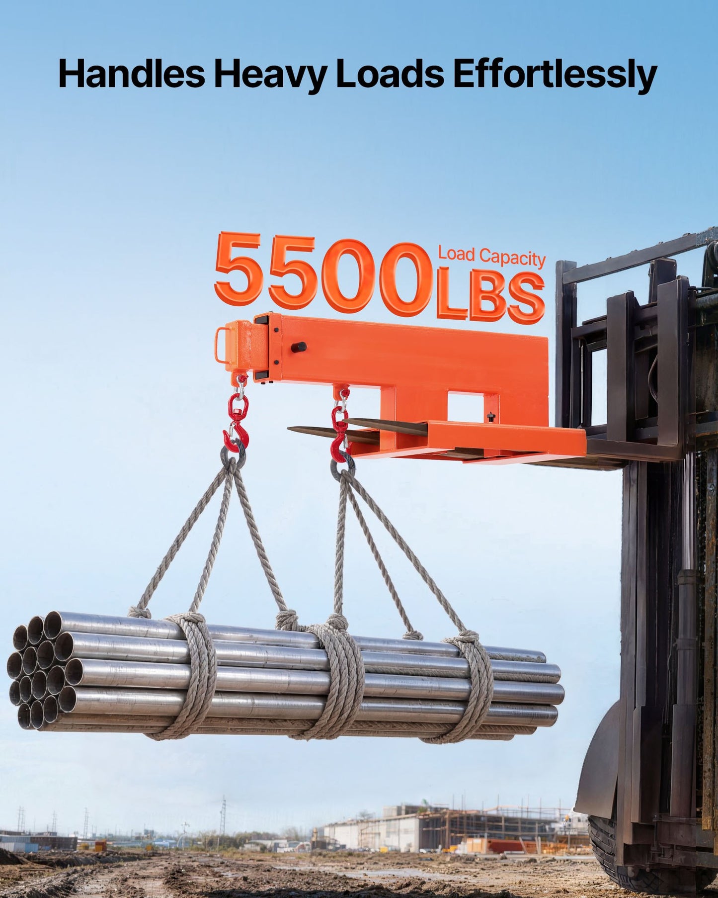 Heavy Duty Forklift Jib Crane 5500 lbs Capacity Telescopic Boom with Hooks