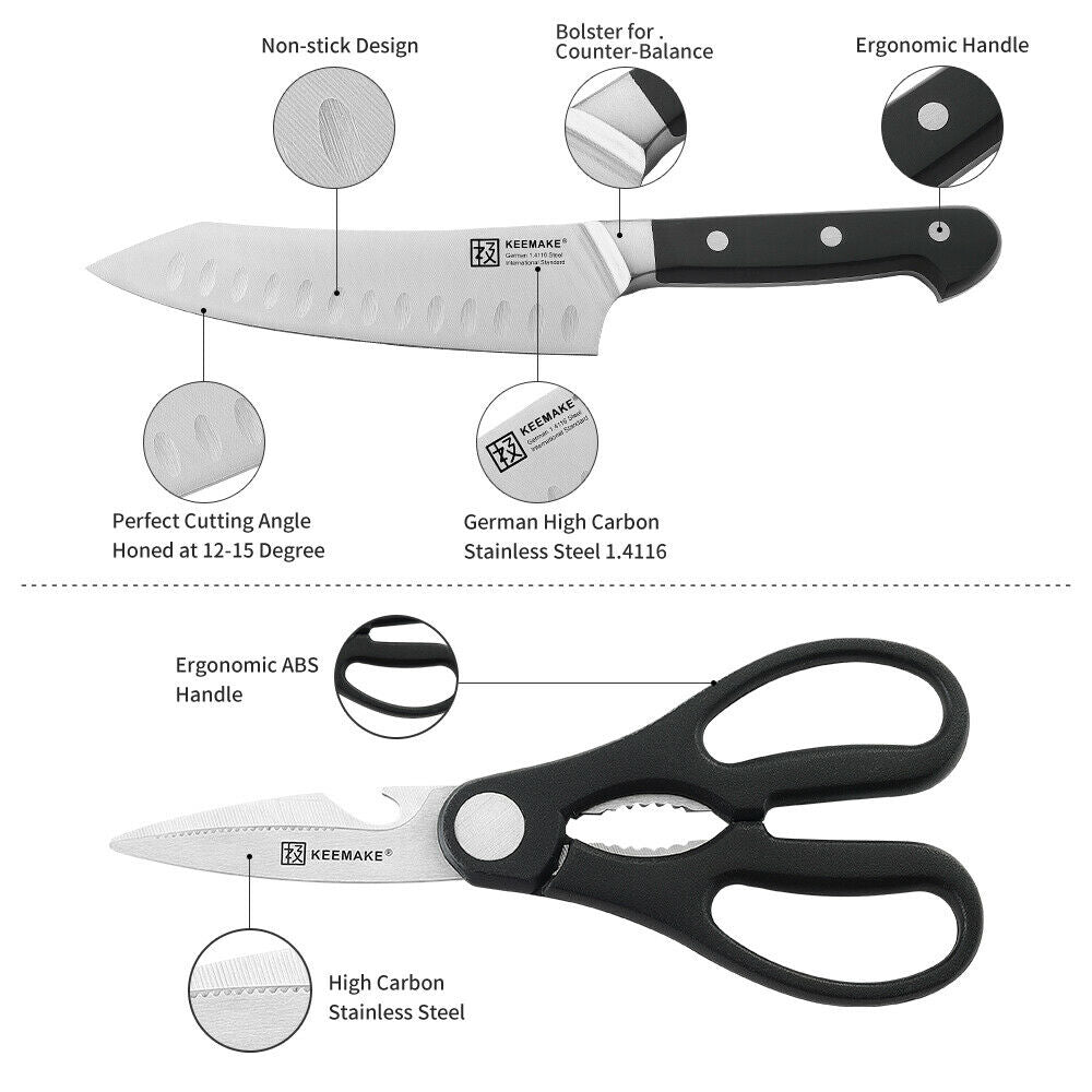 Stainless Steel Chef Knife Set with Kitchen Scissors - 2 Pieces
