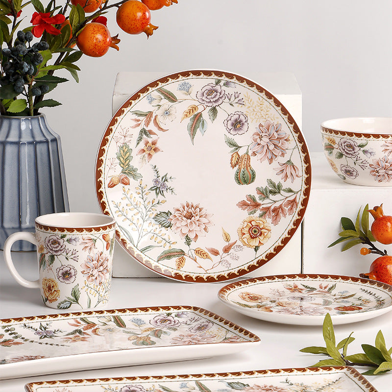 Large Rectangular Ceramic Dinner Plate – Colorful Autumn Pattern