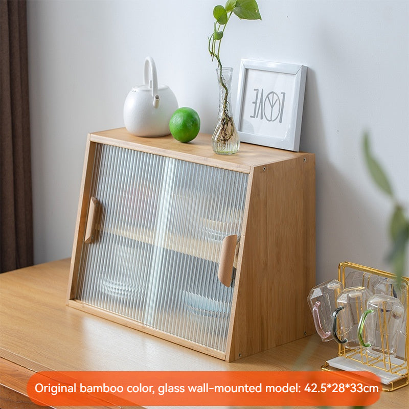 Japanese-Style Small Glass Kitchen Storage Cabinet Solid Wood Home Organizer