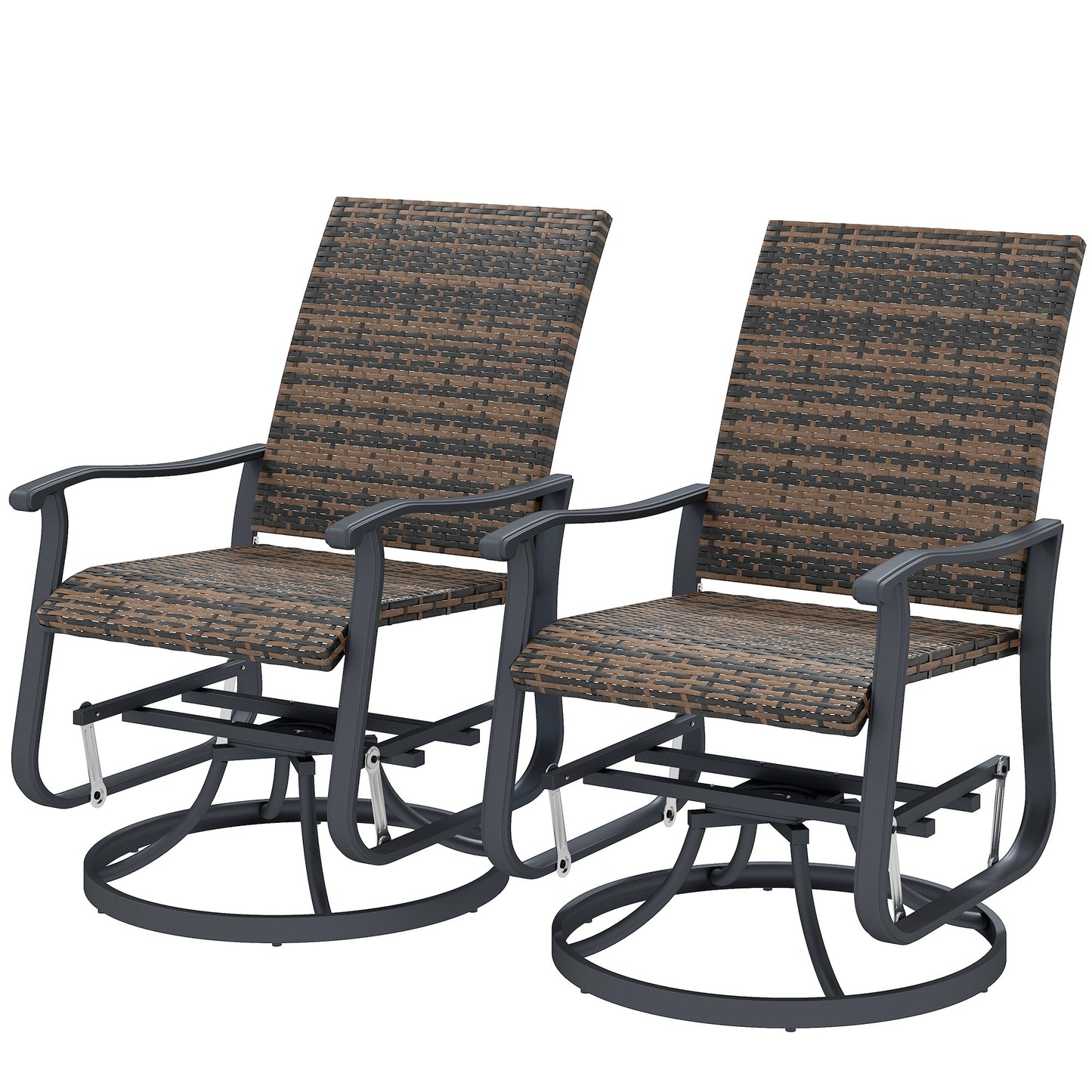 Rattan Swivel Patio Glider Chair Set of 2 - Brown