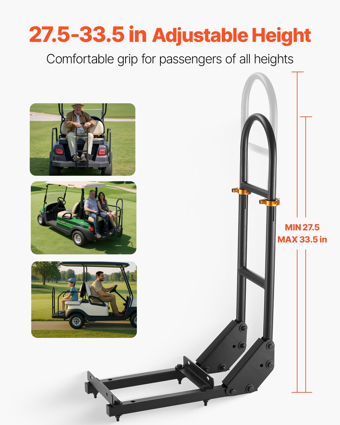 Golf Cart Rear Seat Grab Bar - Adjustable Carbon Steel Support Bar for Most Golf Carts
