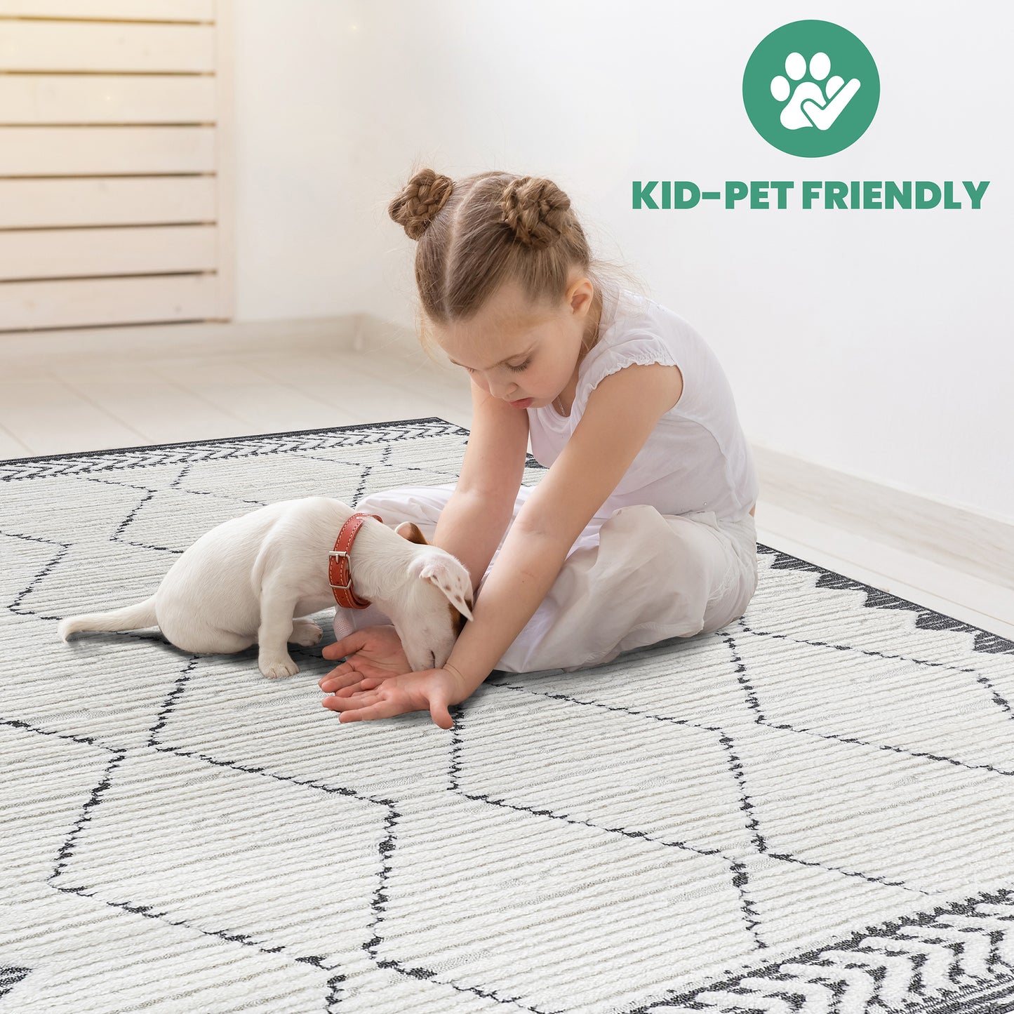 Step Collection High-Low Trellis Cream Anthracite Indoor Area Rug,