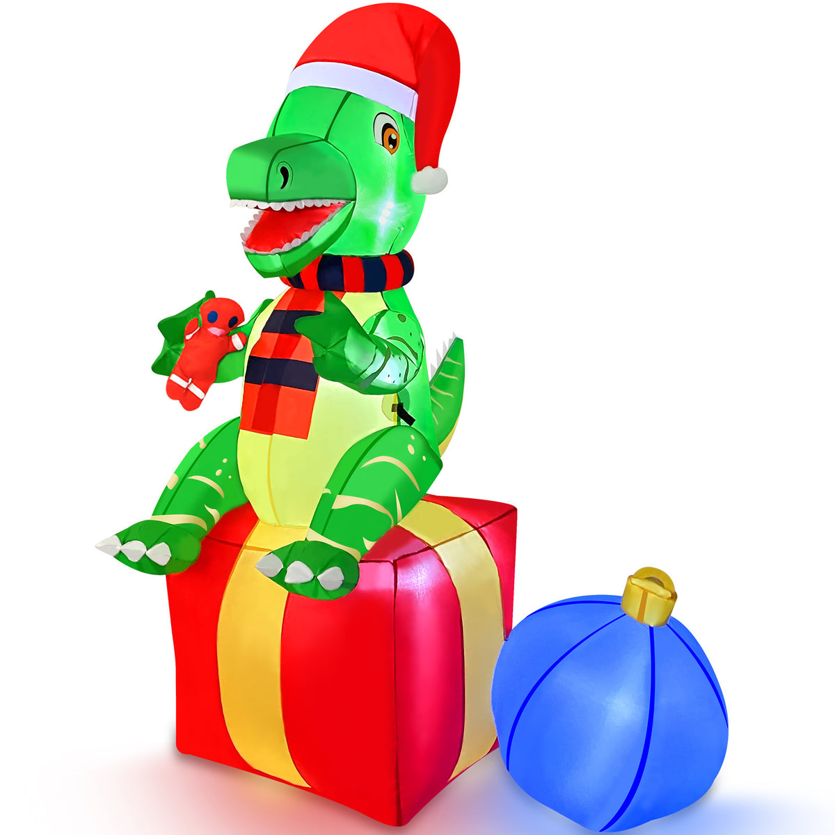 Inflatable Christmas Dinosaur Yard Decoration with Lights and Fan