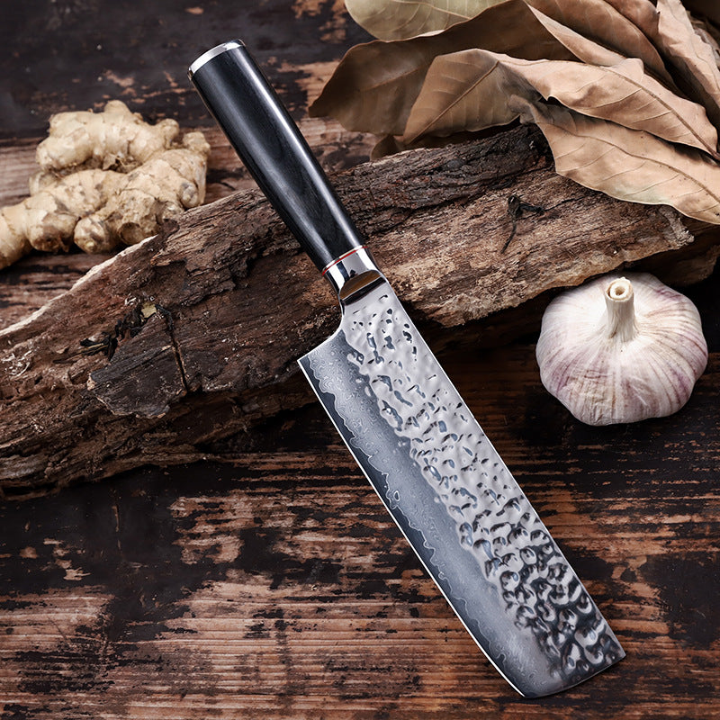 Damascus Steel Chef Slicing Knife Black Handle 17.5cm Blade Kitchen Knife