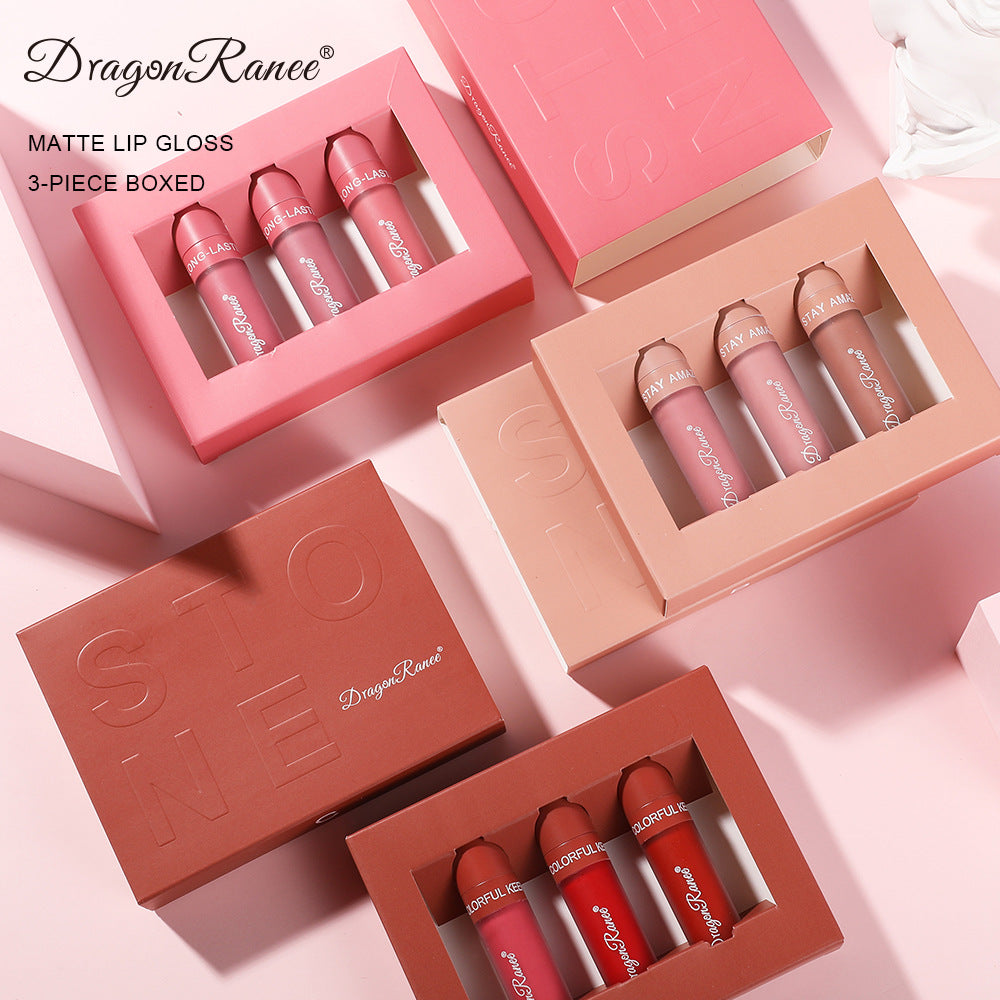 3-Piece Matte Lip Gloss Set - Long-Lasting, Non-Sticky Lip Makeup