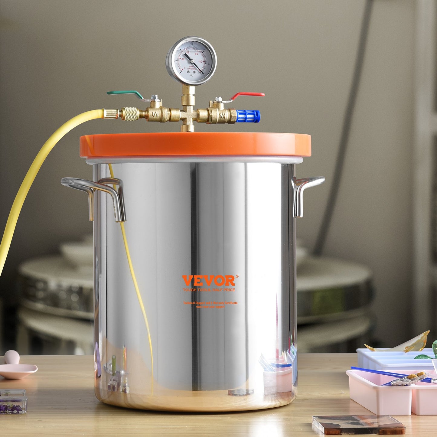 3 Gallon Vacuum Chamber with Tempered Glass Lid and Stainless Steel Body for Resin, Wood, and Silicone Degassing