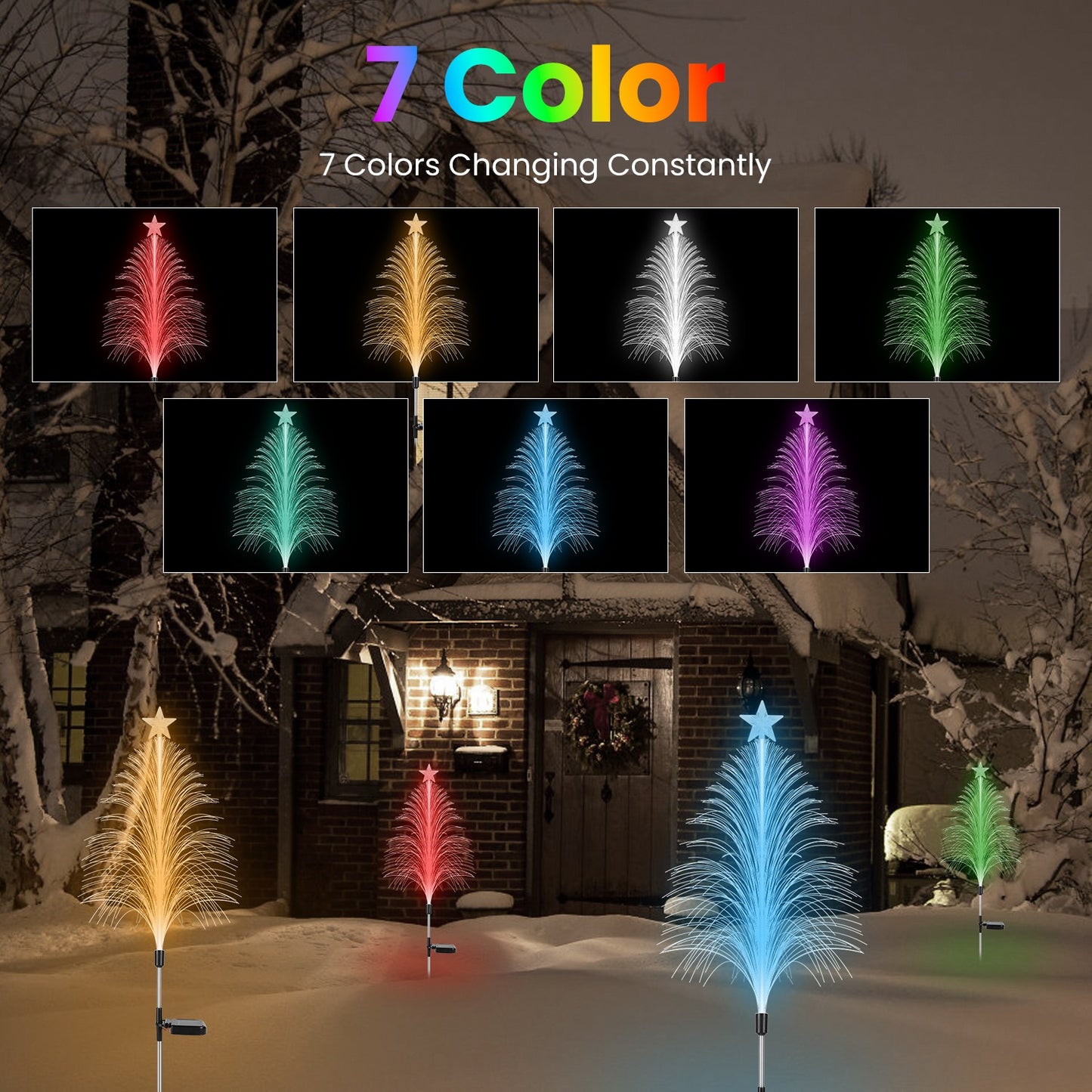 7 Color Changing Solar Christmas Tree Lights with Star Topper