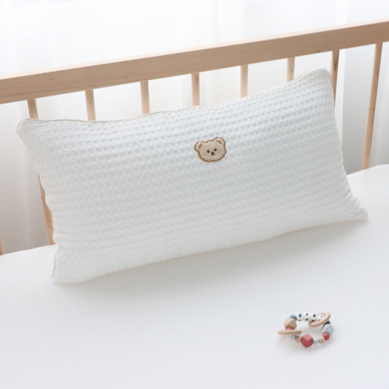 Korean Cotton Bear Embroidery Headboard Pillow - Removable & Washable