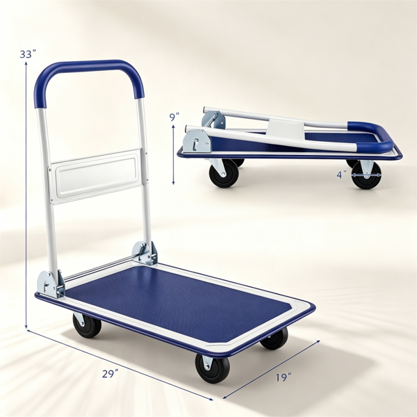 Heavy-Duty Folding Hand Truck with 330LBS Capacity and Shock-Absorbing PU Wheels