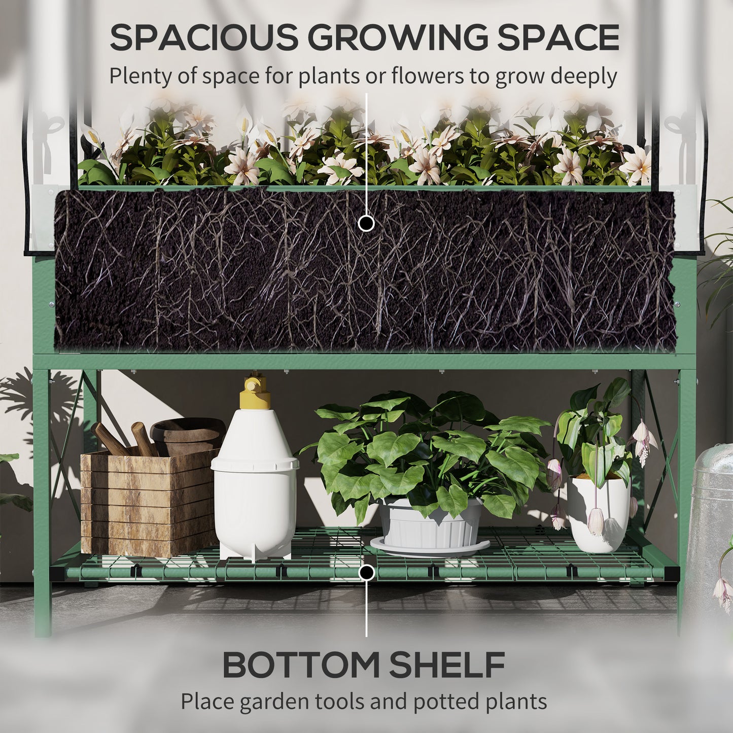 Raised Garden Bed with Legs and Cover - Metal Elevated Planter Box with Shelf for Vegetables