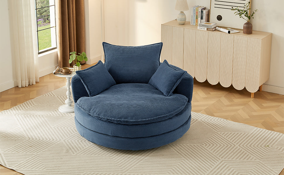 360° Swivel Accent Chair with Dual-Layer Cushion - Blue