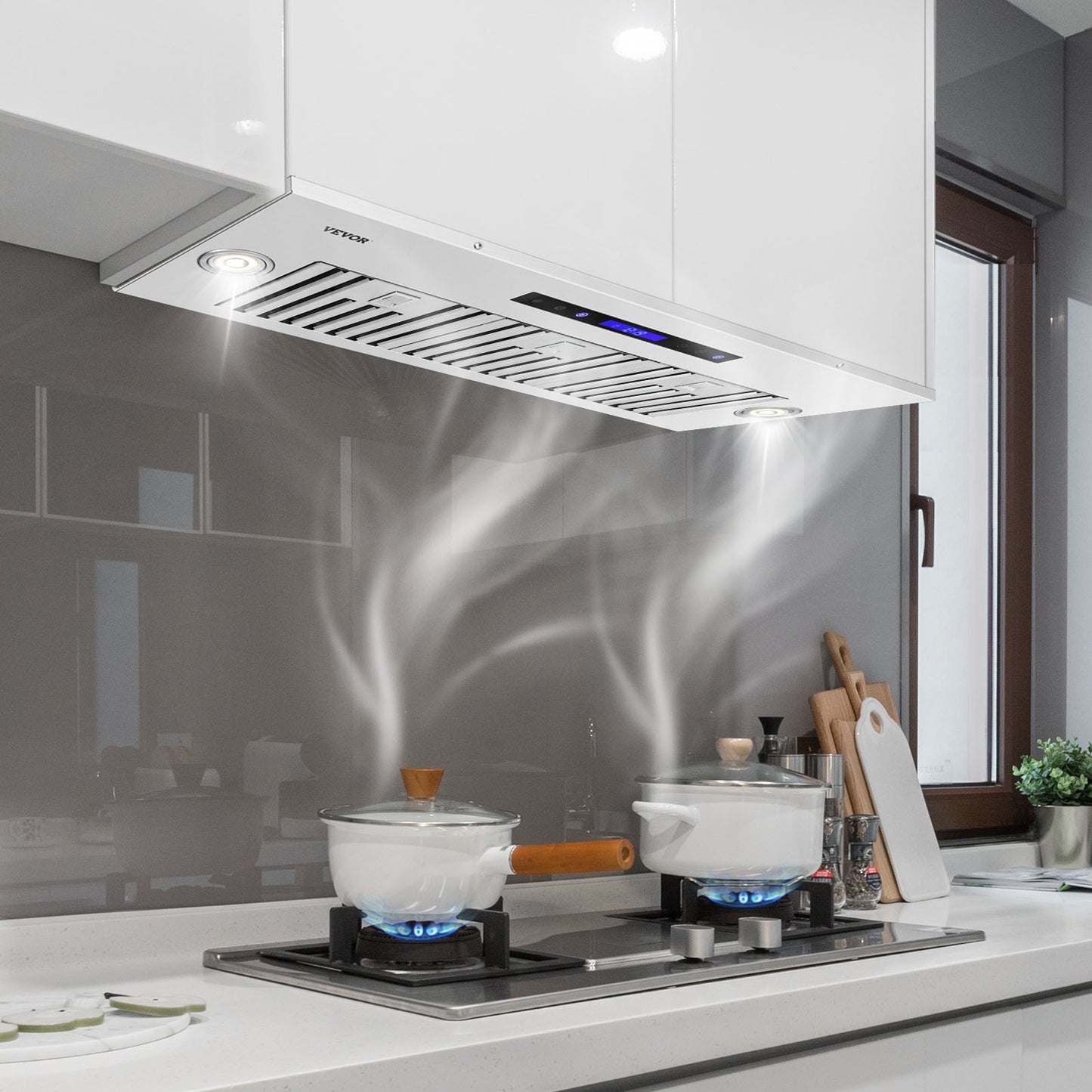 36 Inch Stainless Steel Built-in Range Hood - 900 CFM, 4-Speed with LED Lights & Remote Control