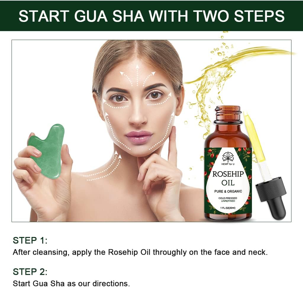 Natural Jade Gua Sha Massage Tool & Face Oil Set with Travel Pouch