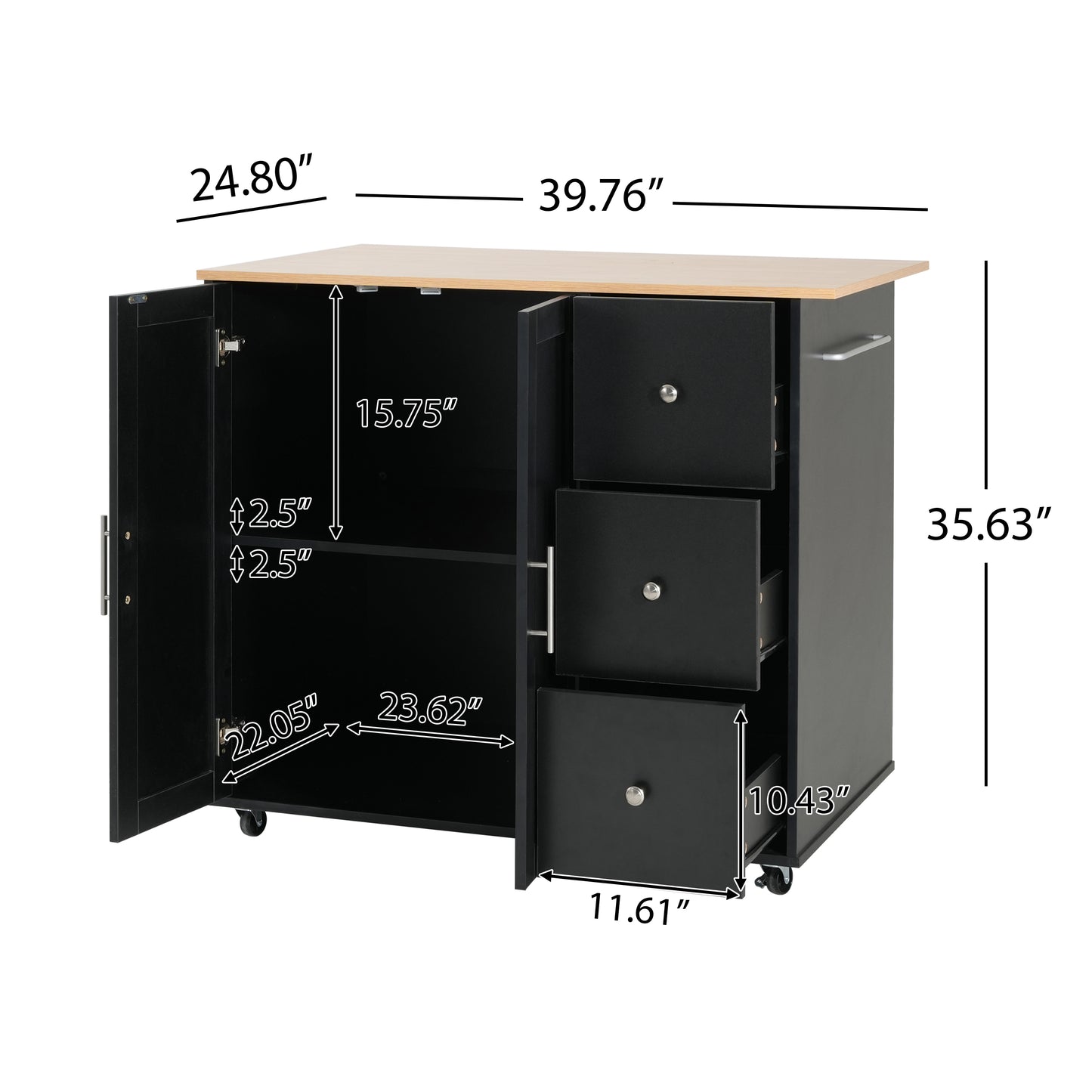 Mobile Kitchen Cart with Storage - Rolling Island, Black