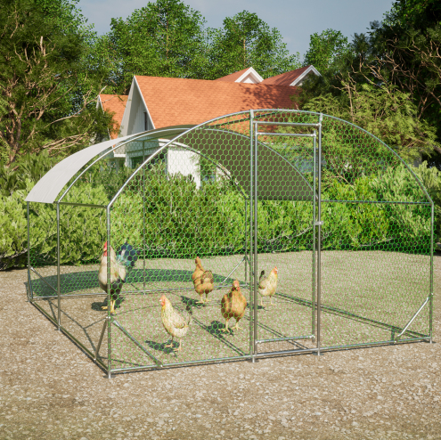 Large Metal Chicken Coop with Waterproof UV Cover and Walk-In Fence - Yard Farm Use