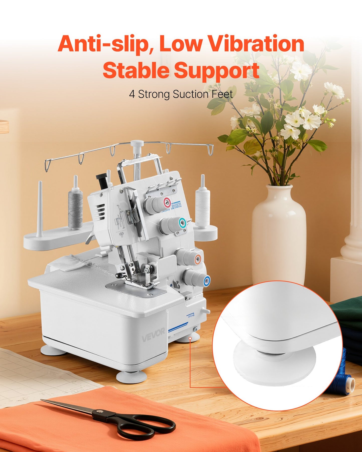 Serger Overlock Sewing Machine 1250 SPM 3/4 Thread Capability LED Light Heavy-Duty Metal Frame