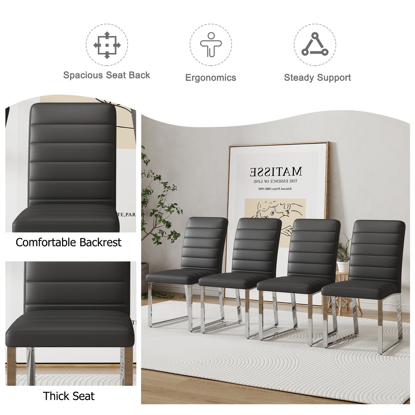 4-Pack - Heavy-duty Chairs Set ,2.1in Thick Cushion, Iron Frame,