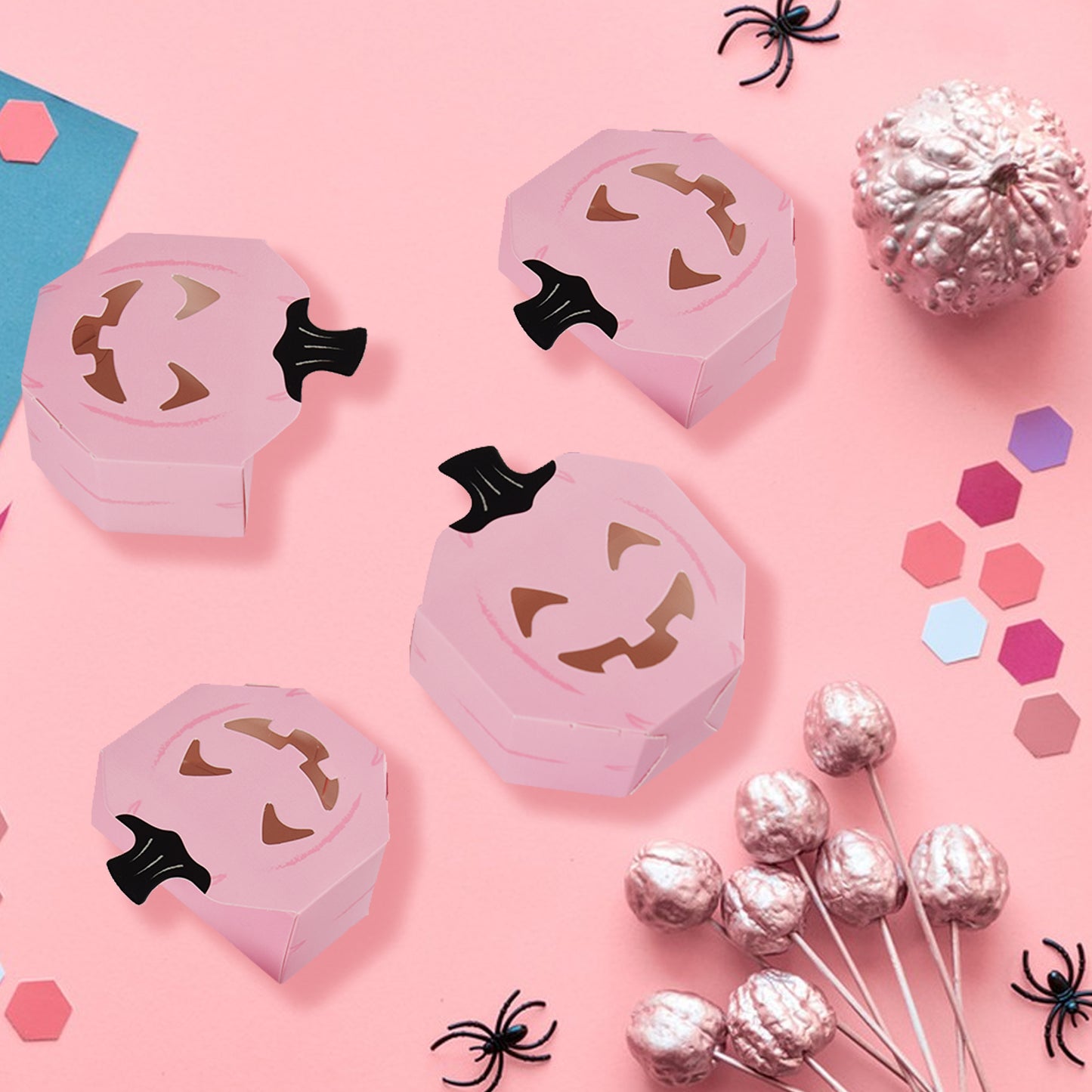 10 Pcs Halloween Pumpkin Gift Boxes - Pink Paper