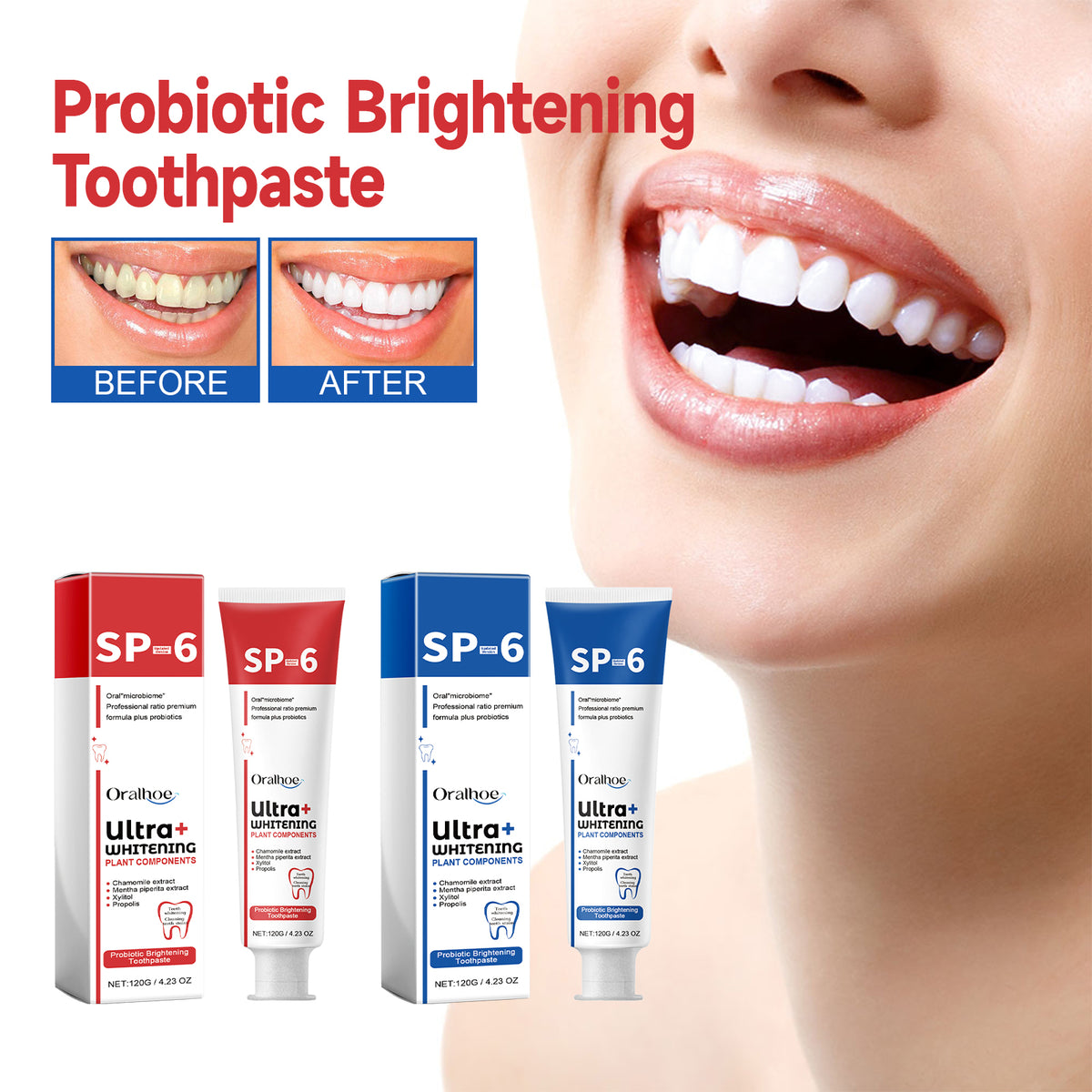Probiotic Whitening Toothpaste 120g Blue Edition - Deep Clean & Brighten Teeth