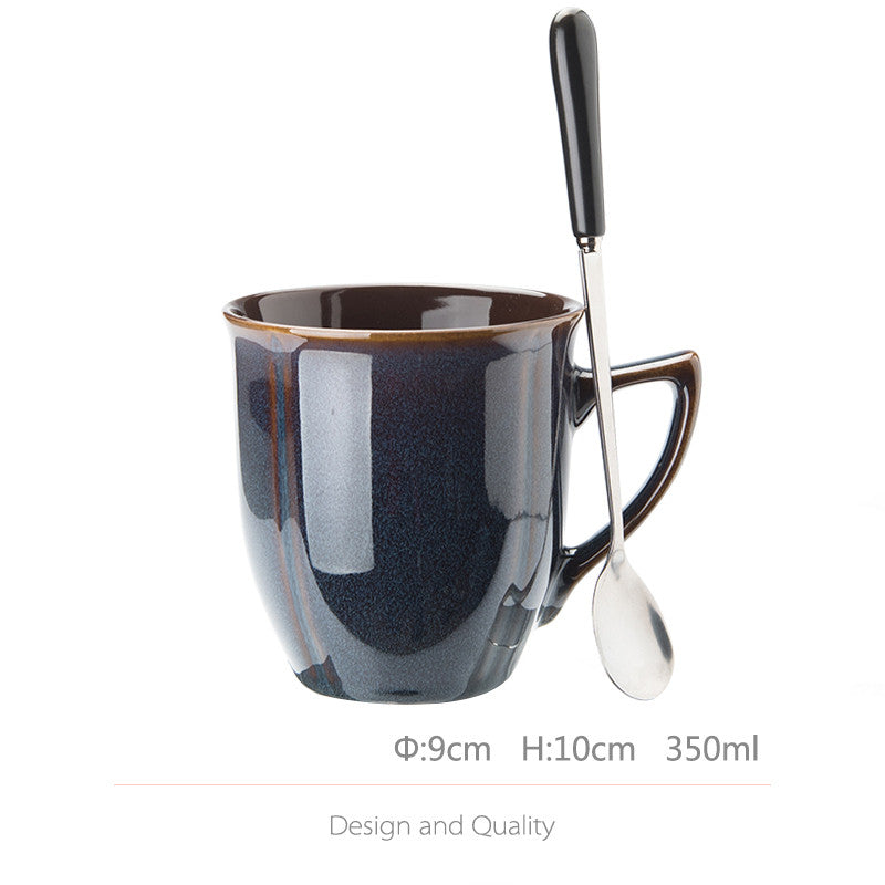 Large Capacity Ceramic Cup with Lid and Spoon - Retro Kitchen Accessory
