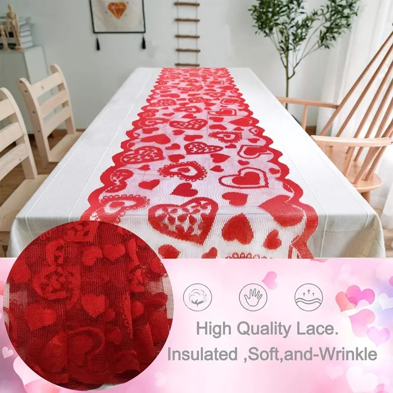 Lace Heart Table Runner - 13 x 72 Inch Valentine's Day Decor