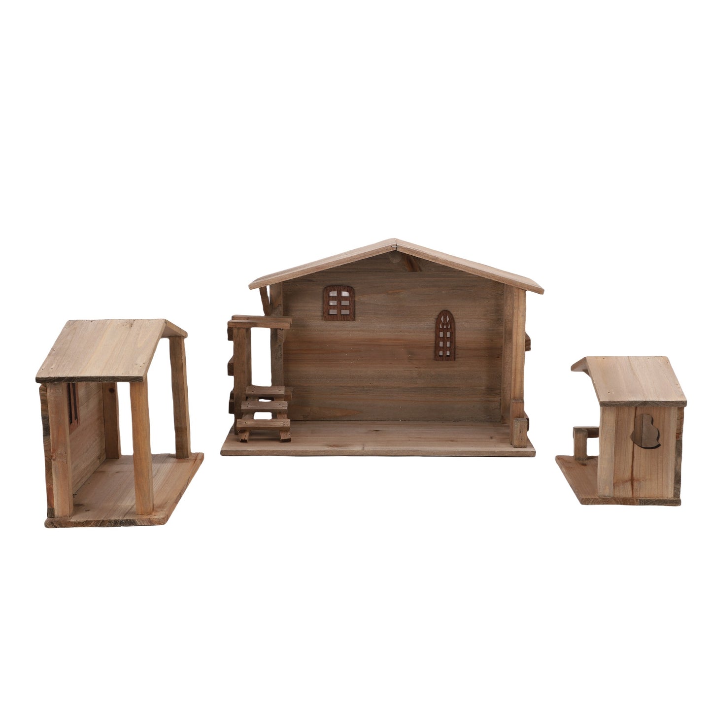 Xmas Wooden Stable Decor Solid Wood Rustic Stackable House Ornament