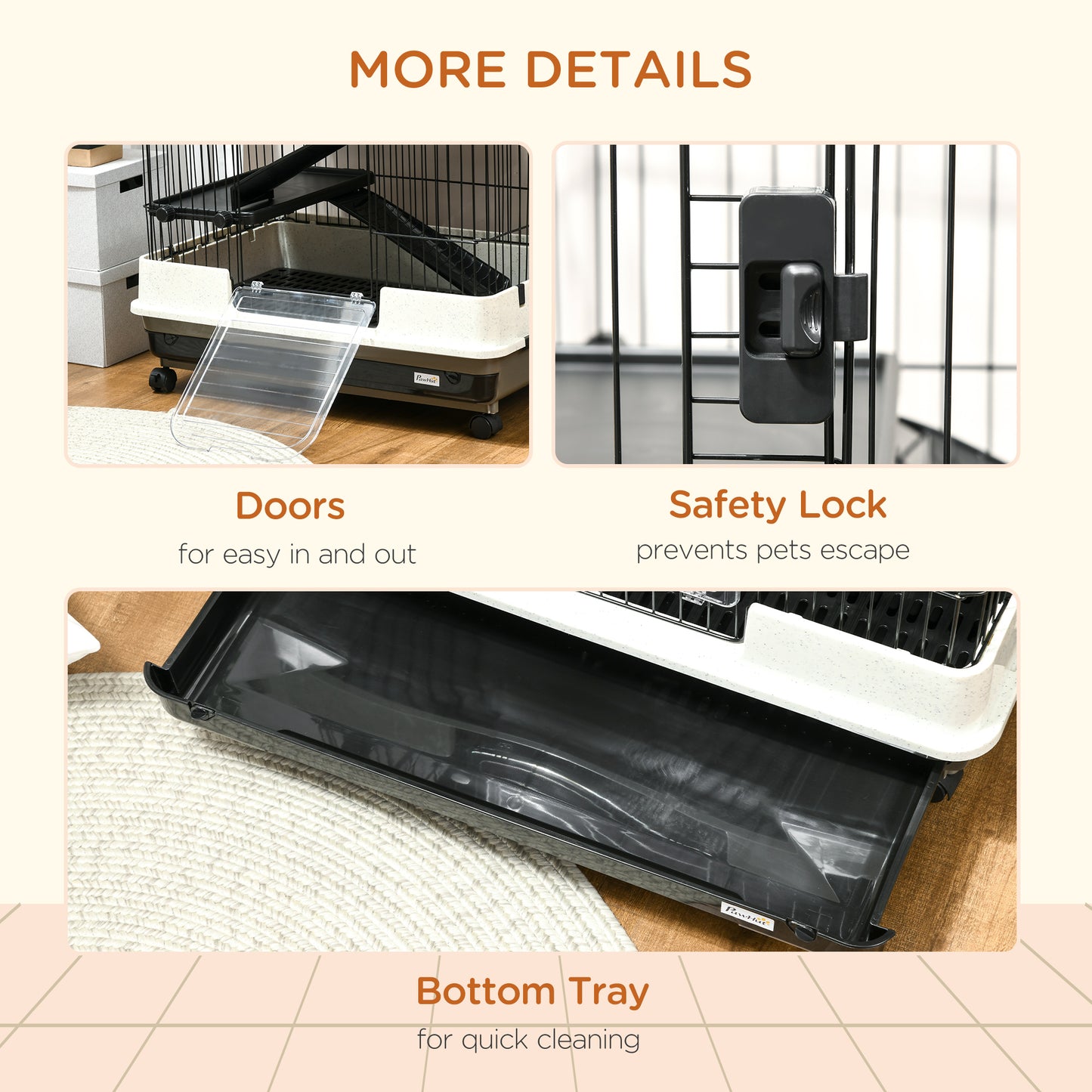 Small Animal Cage 32 Inch 6-Level with Lockable Wheels & Slide-Out Tray for Rabbits, Ferrets, Chinchillas - Black