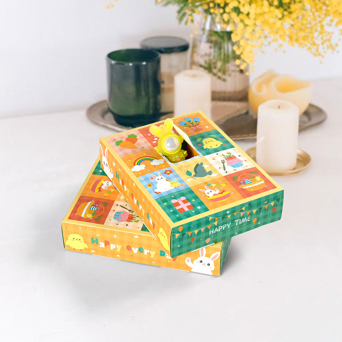 15-Piece Easter Advent Calendar Boxes - Bunny & Chick Patterns