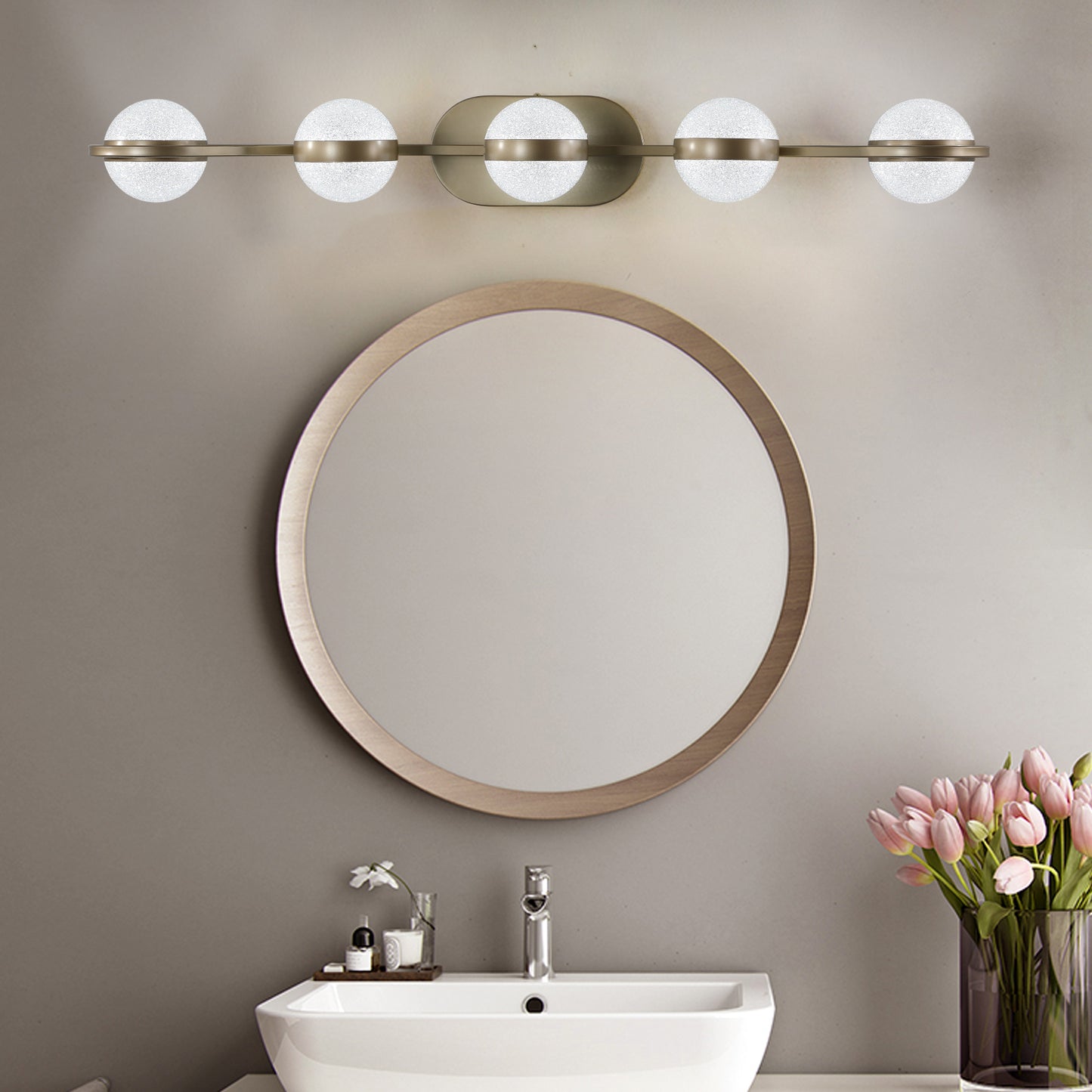 Modern Bathroom Vanity Light Fixture - 5 Bulb Crystal Shades