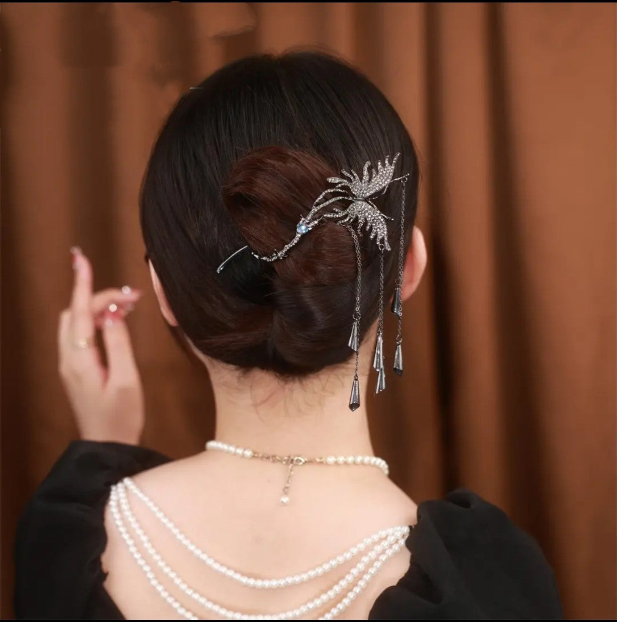 Silver Brass Alloy Butterfly Hairpin with Zircon Sparkle - Women's Hair Accessory