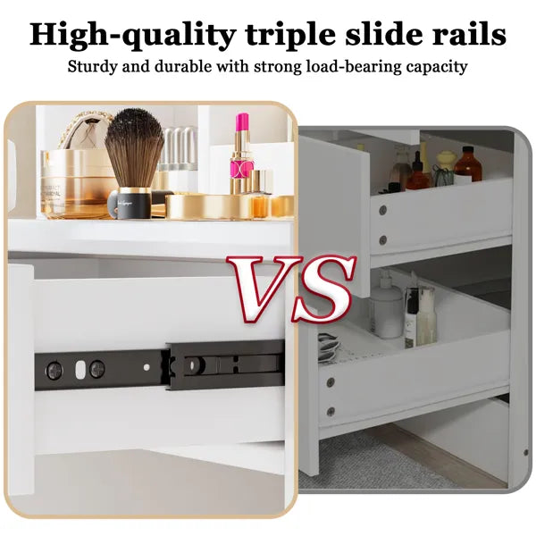 Makeup Vanity Desk with Mirror & Lights - White Dressing Table Set