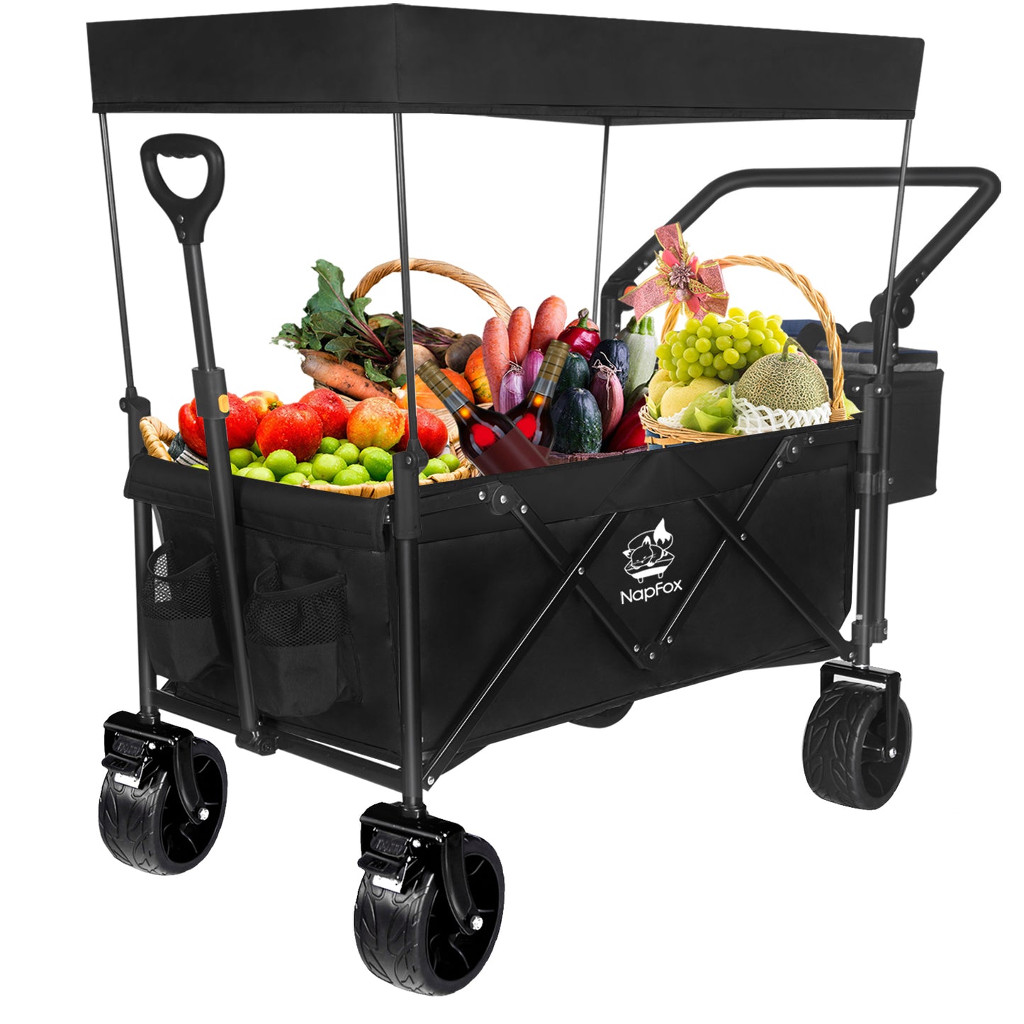 Collapsible 140L Folding Wagon with Canopy & Cooler Bag - Black