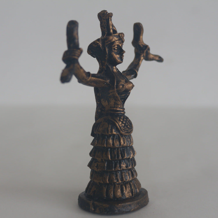 Greek Snake Goddess Resin Ornament - Hand-Painted Home Decor Sculpture