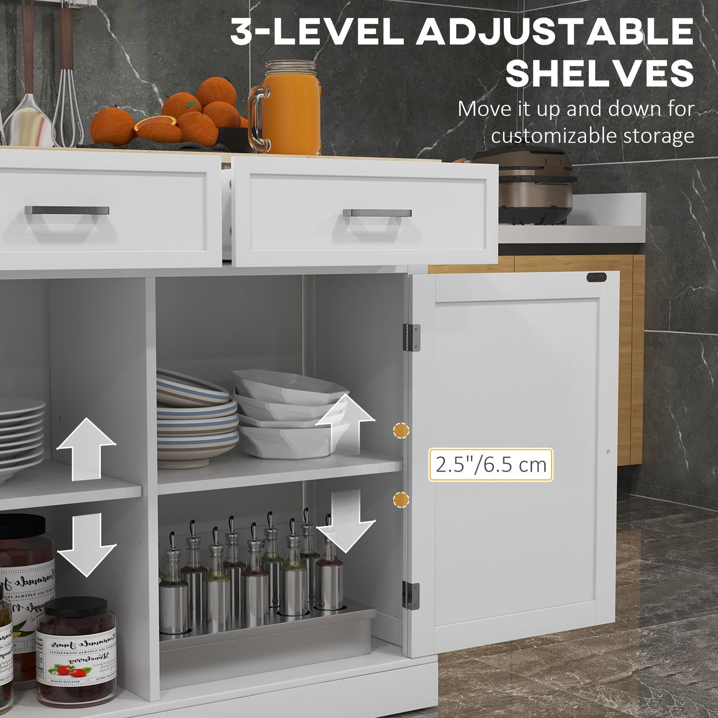 Rolling Kitchen Island with Drop Leaf - White Farmhouse Cart