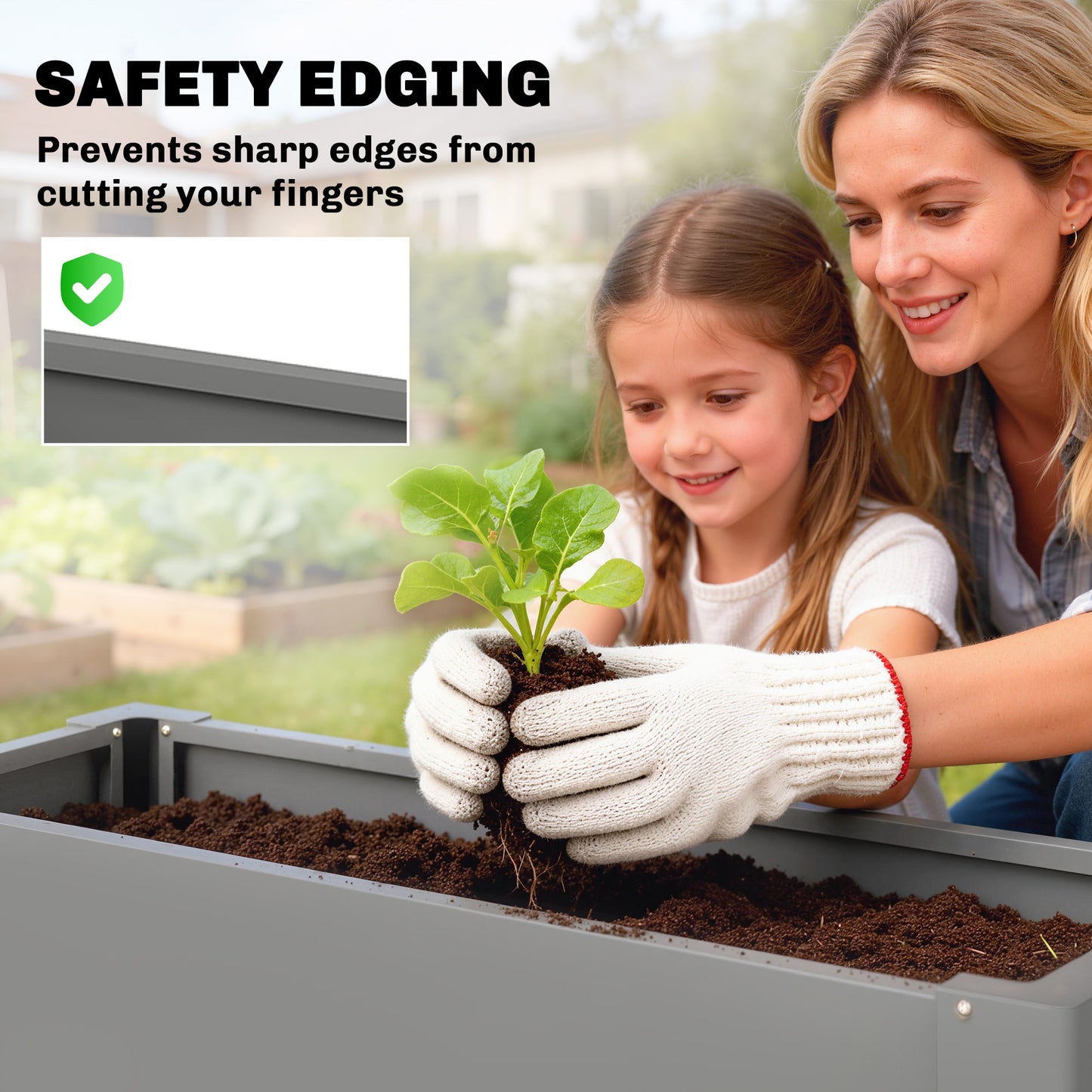 Galvanized Steel Raised Garden Bed Planter Box Outdoor with Gloves - 2.6 x 1 ft, Gray