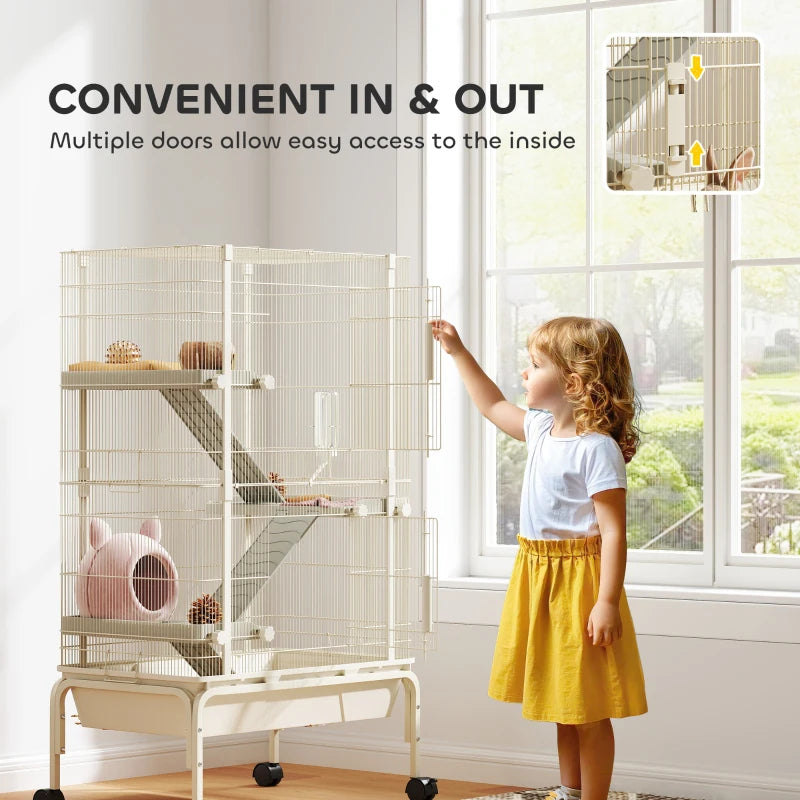 Small Animal Cage with Ramps and Water Bottle - 47 Inch Multi-Level Metal Enclosure